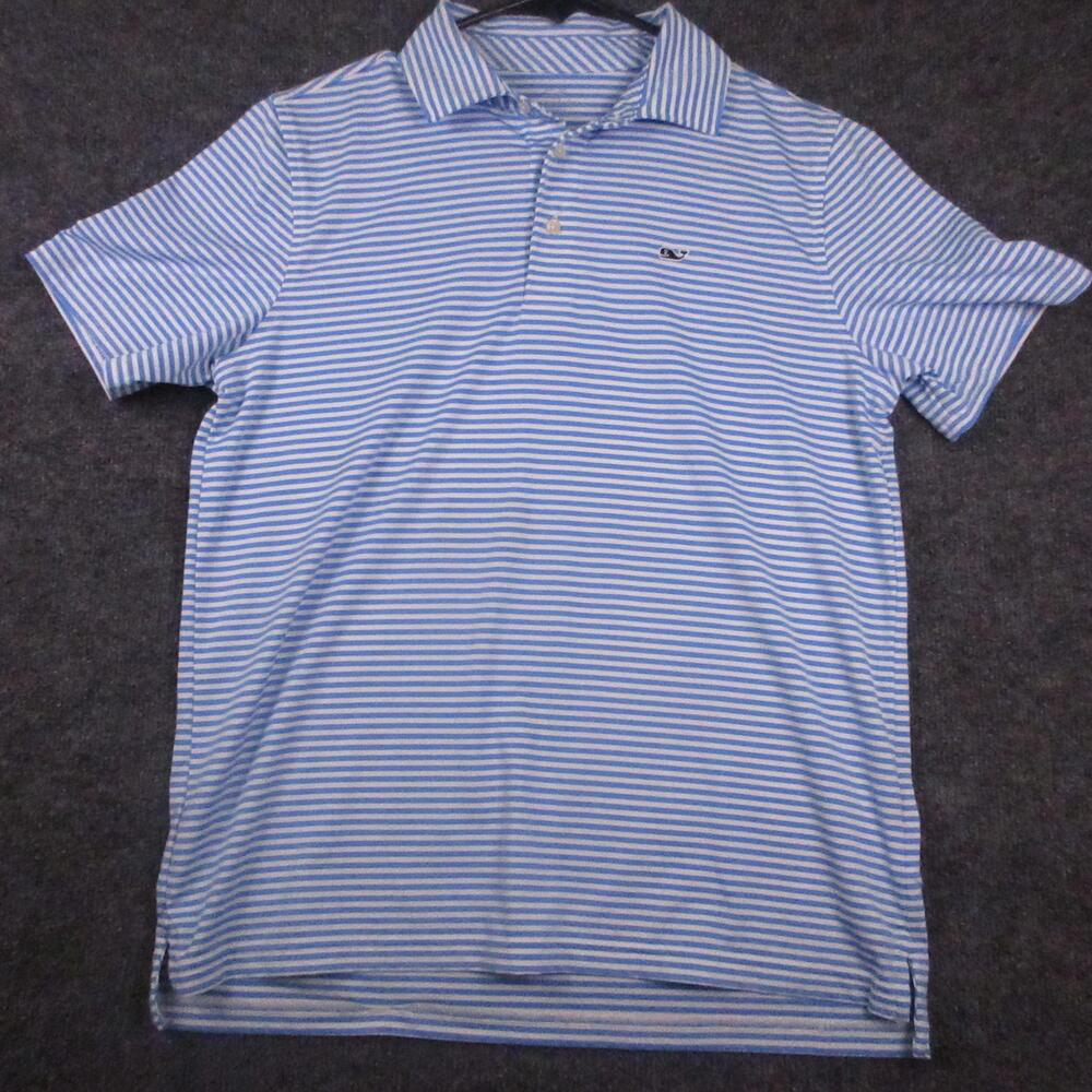 Vineyard Vines Polo Shirt Mens XL Blue Stripe Sankaty Performance Golf Whale